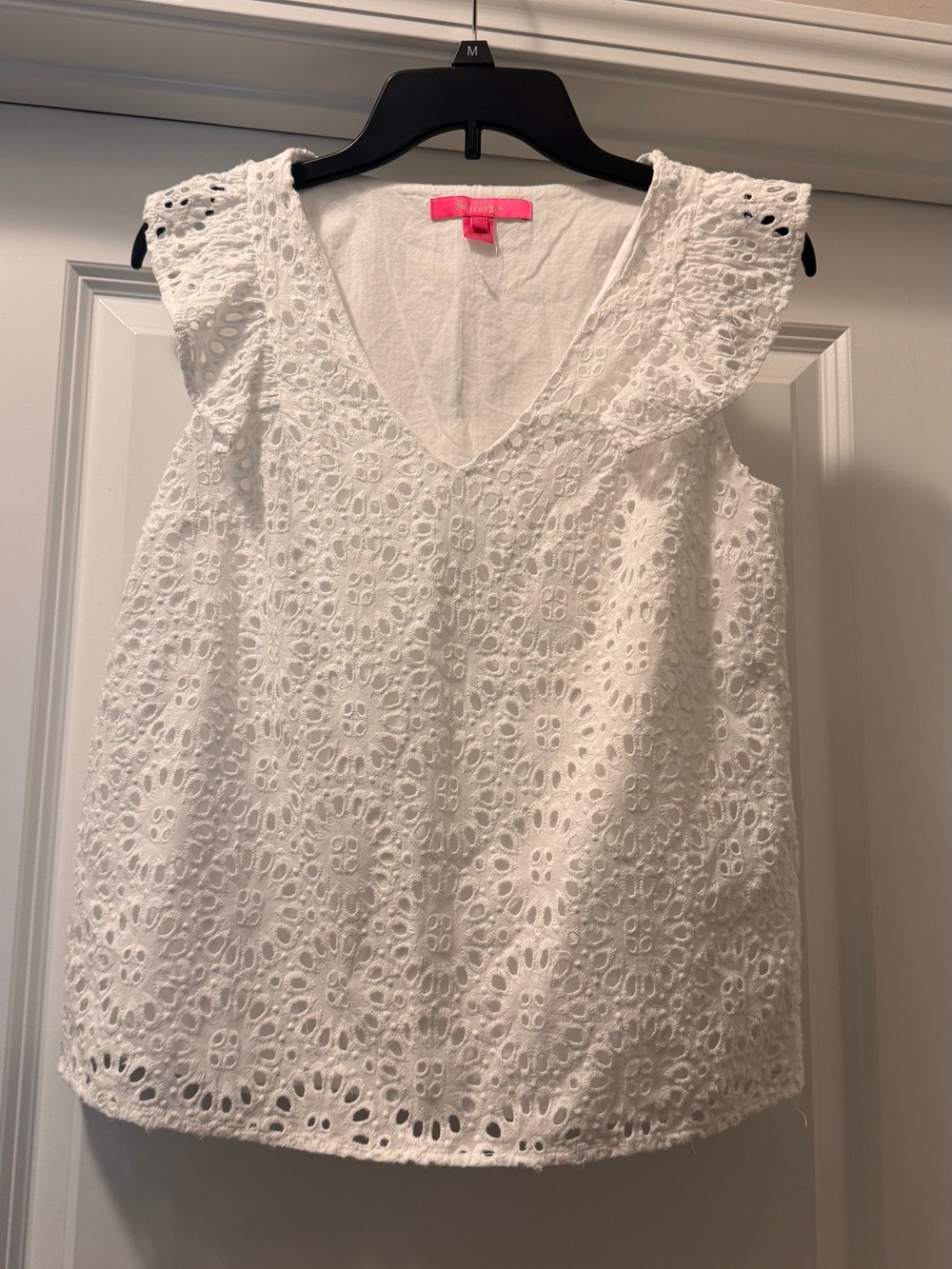 Lilly Pulitzer White Eyelet V-Neck Ruffle Sleeve Camisole